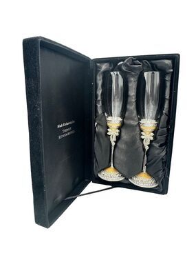 Bow Wedding Champagne Flutes Things Remembered Glasses Set Peals Bride & Groom